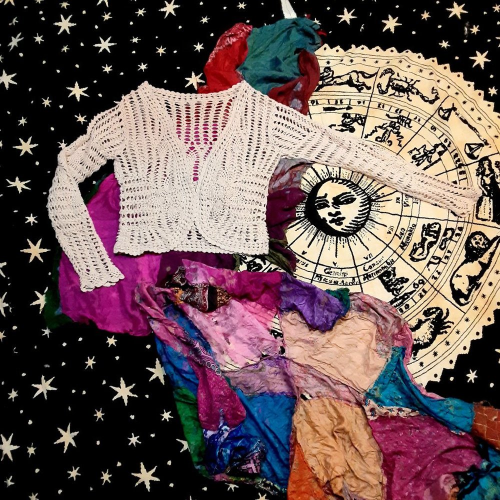 90's Boho Hippie Grunge Crochet Sweater Top